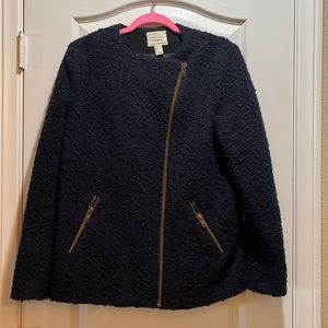 Wool blend boucle navy zip lined jacket